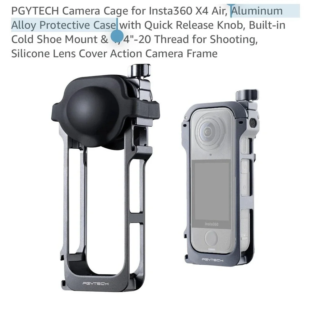 PGYTECH Camera Cage‎ for Insta360 X4. Aluminum Alloy Protective Case